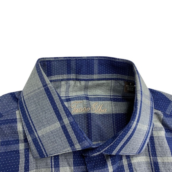 Tasso Elba Mens Dot Plaid Dobby Check Button Down Shirt Tallon Blue S - Picture 2 of 4